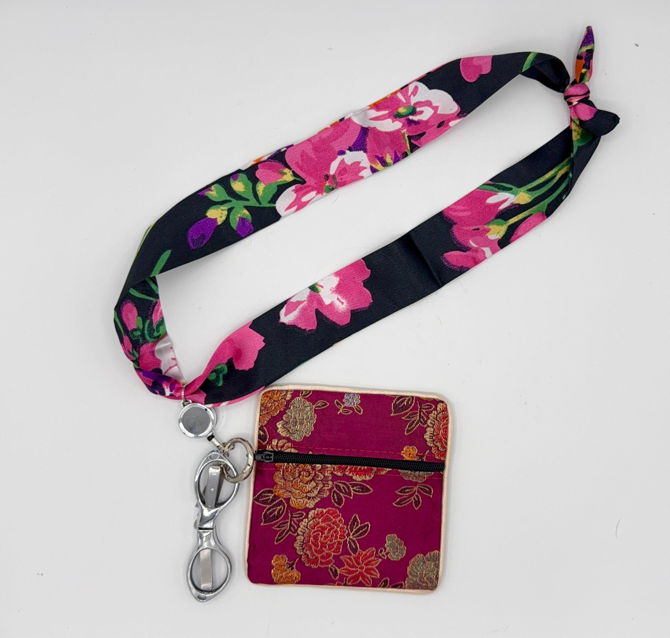 Black Floral Scarf with Red Pouch