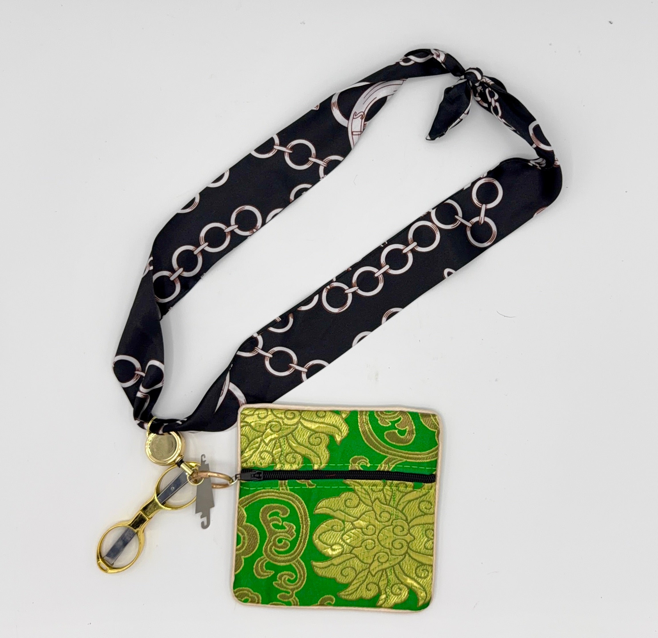 Black & White Scarf with Green Pouch