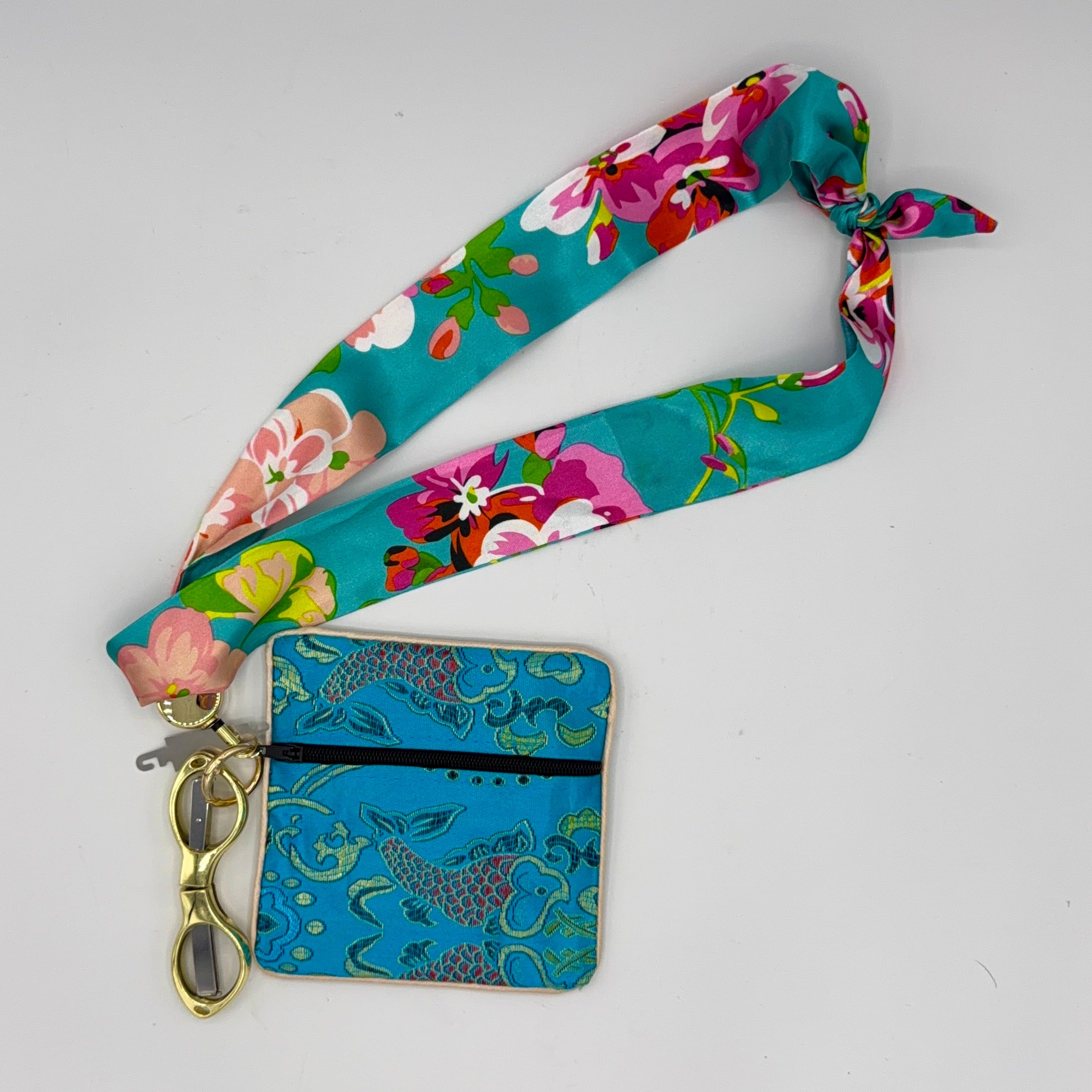 Blue Floral Scarf with Blue Pouch
