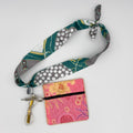 Grey and Green Scarf with Pink Pouch