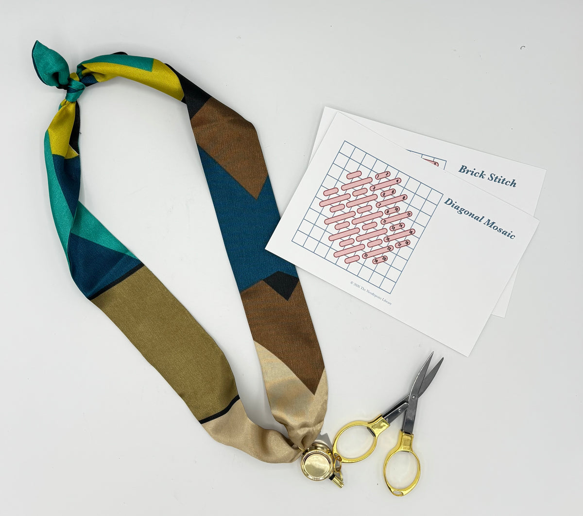 Gold/Blue/Green Stitching Scarf