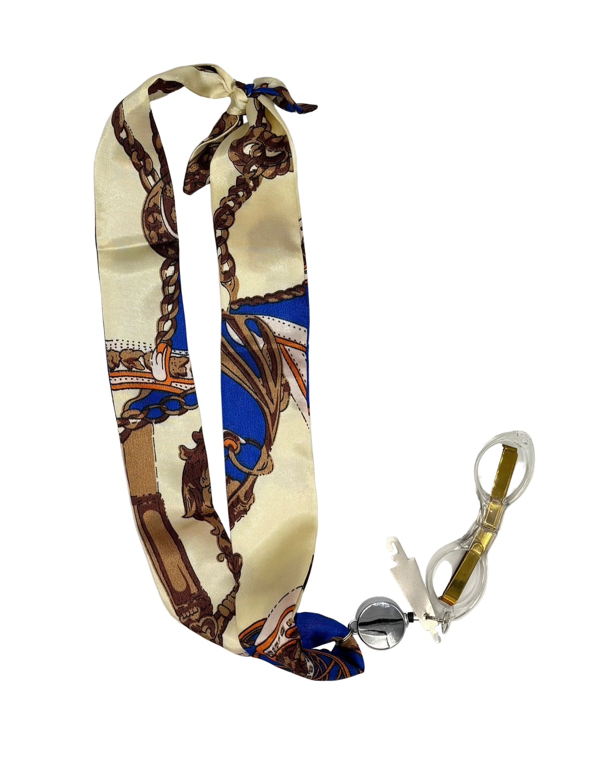 Ivory/Blue/Brown Stitching Scarf