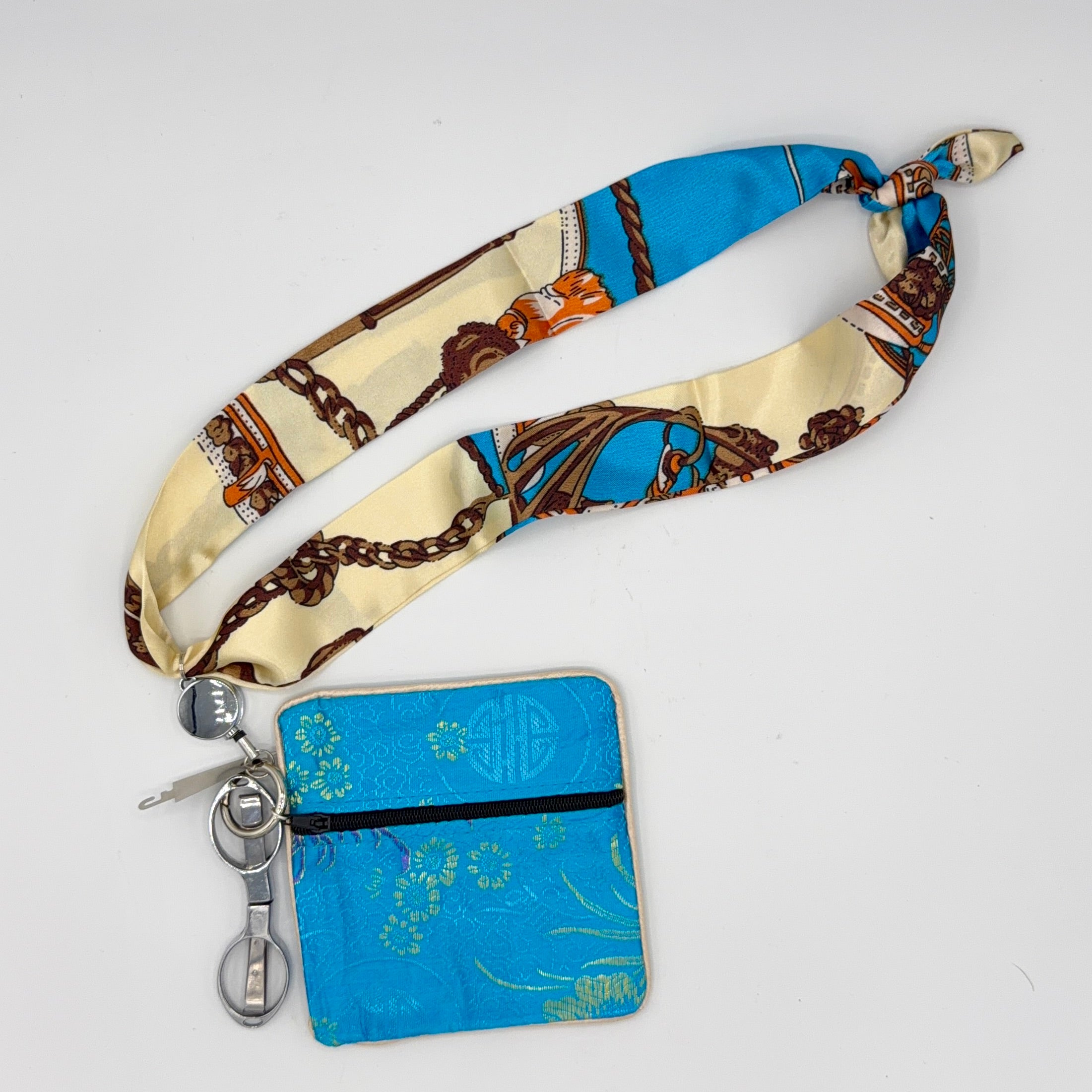 Ivory & Blue Scarf with Blue Pouch