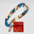 Ivory & Blue Scarf with Red Pouch