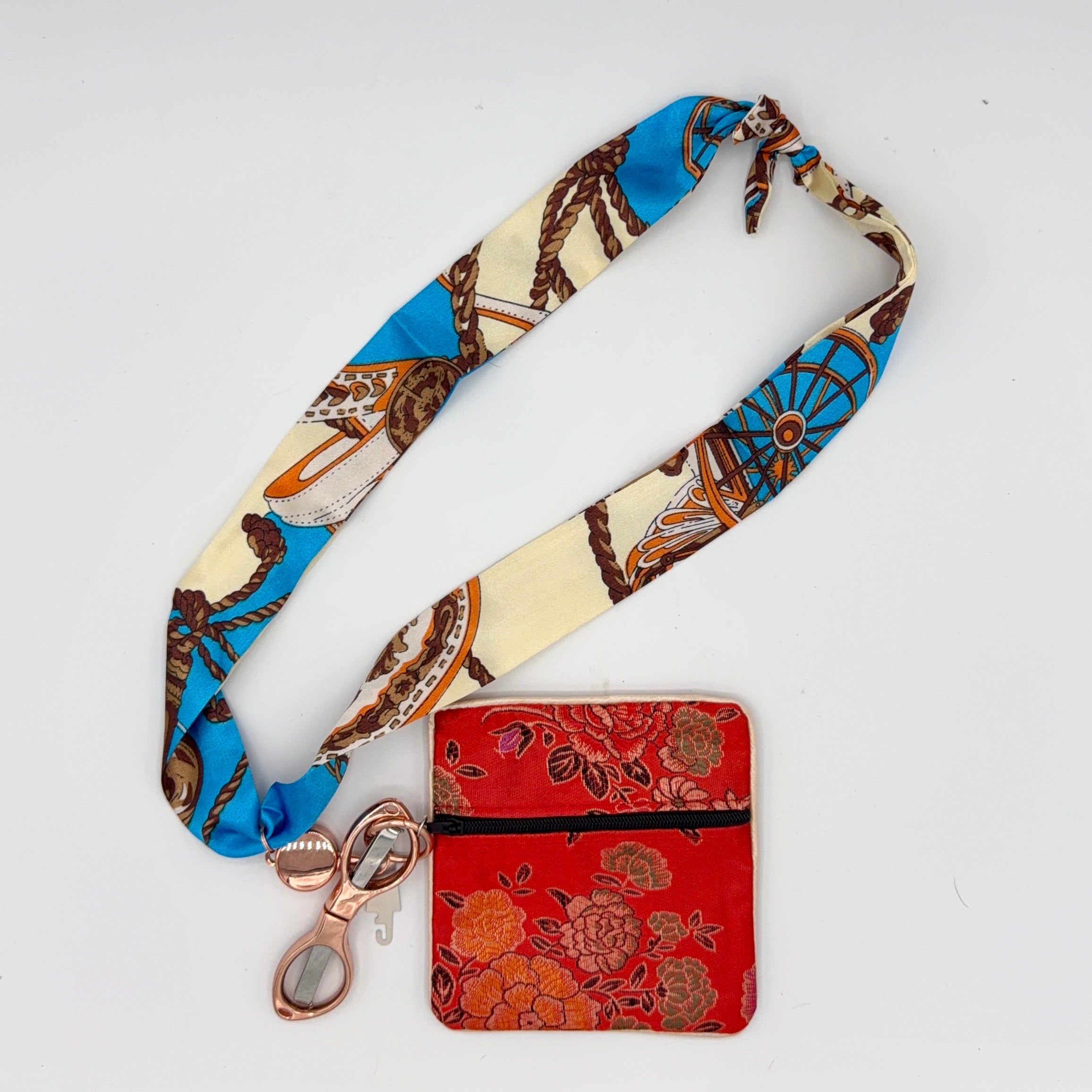 Ivory & Blue Scarf with Red Pouch