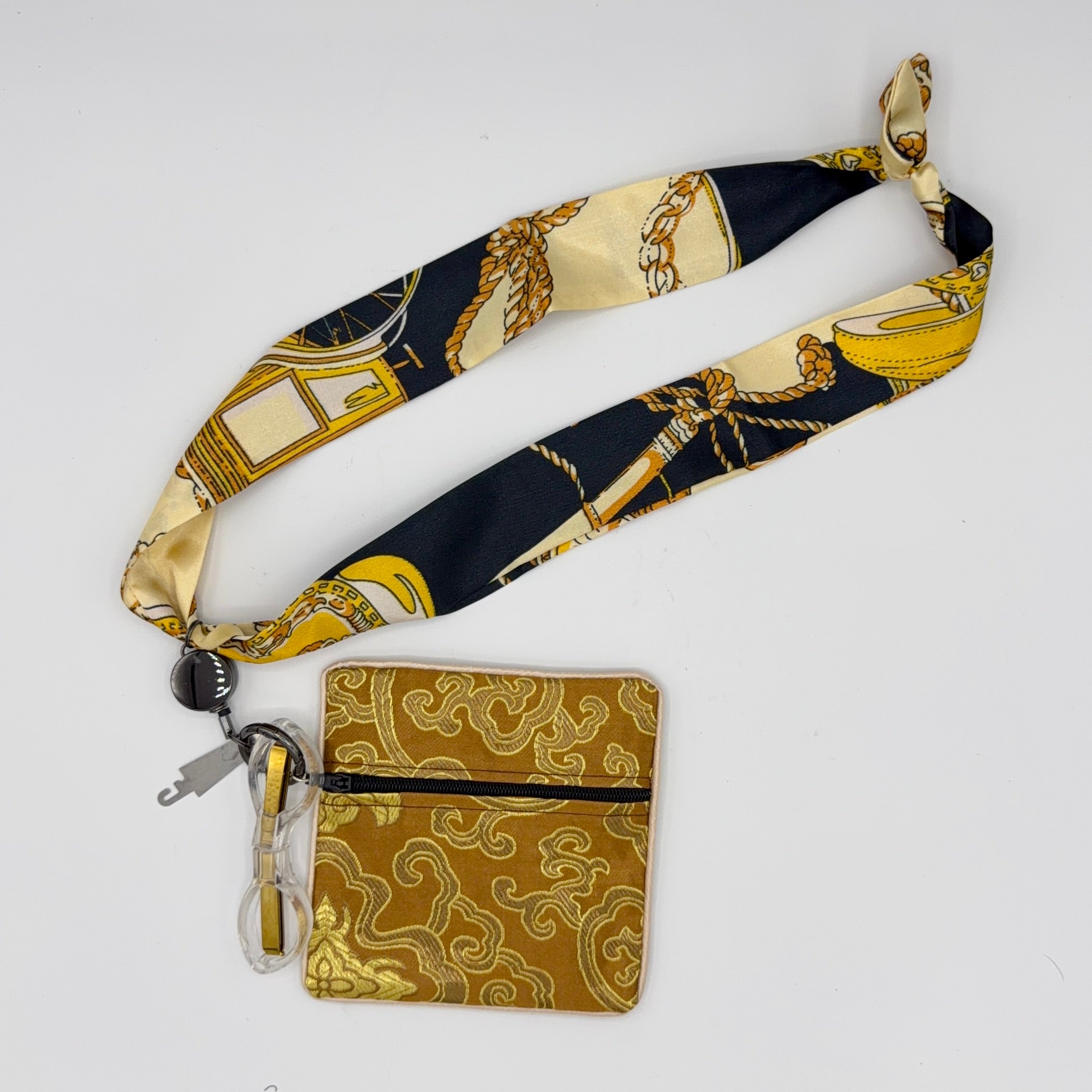 Navy & Yellow Scarf with Gold  Pouch