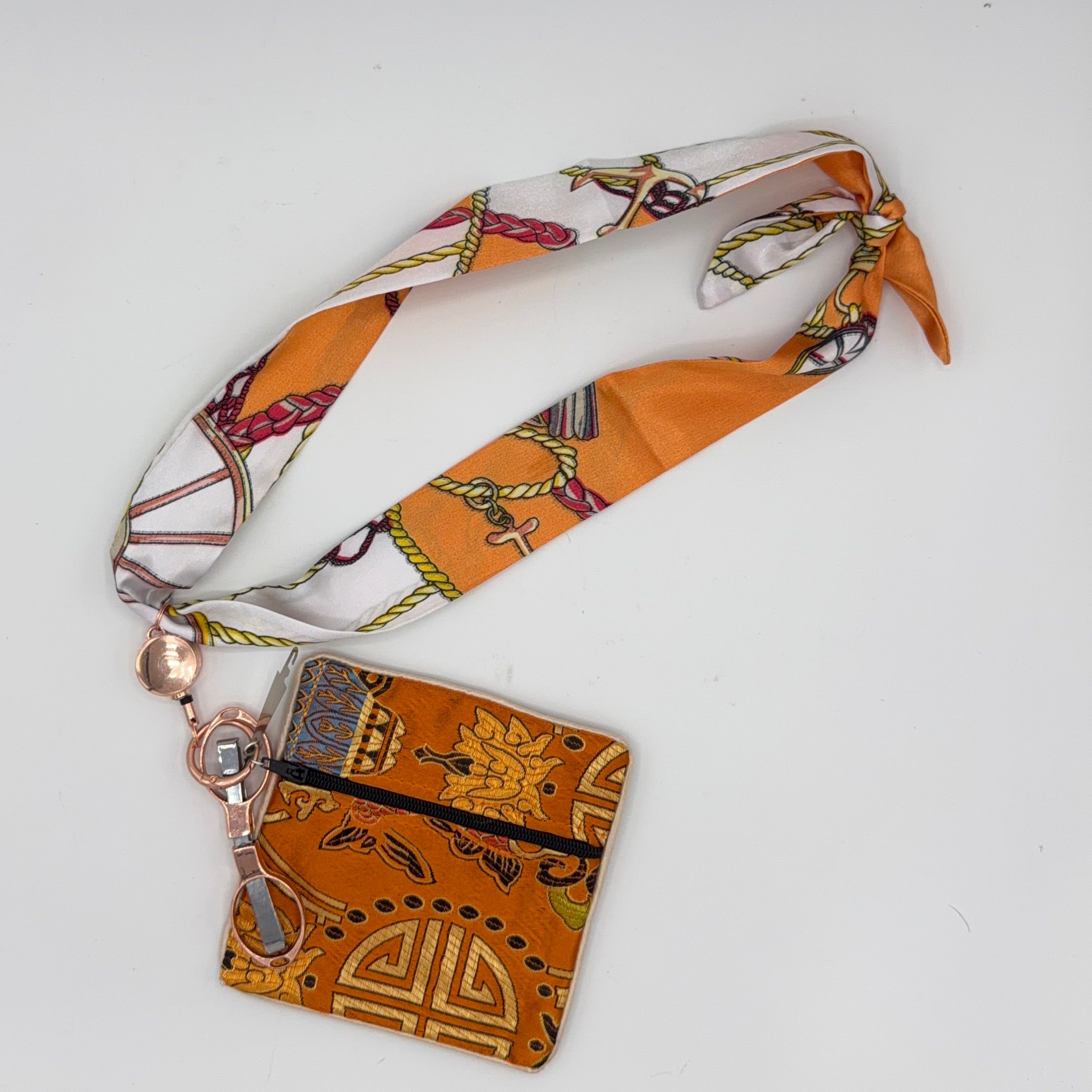 Orange & White Scarf with Orange Pouch