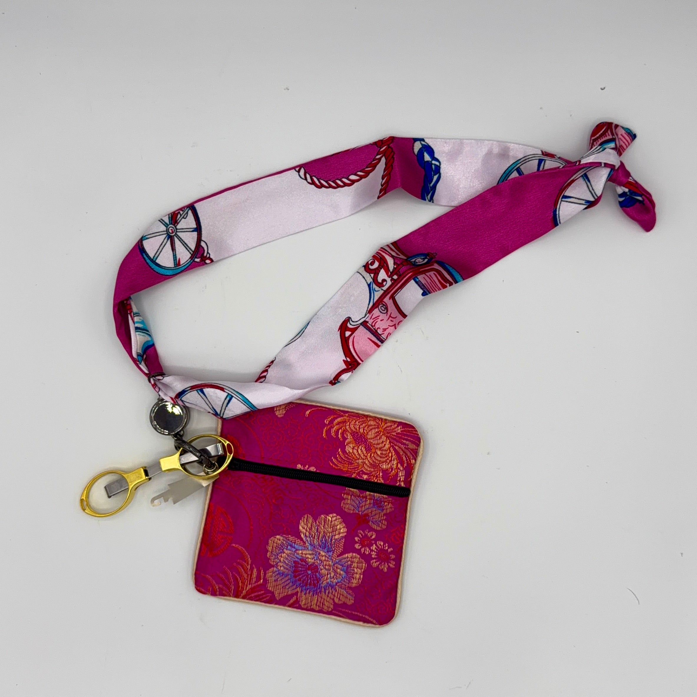 Pink & White Scarf with Hot Pink Pouch