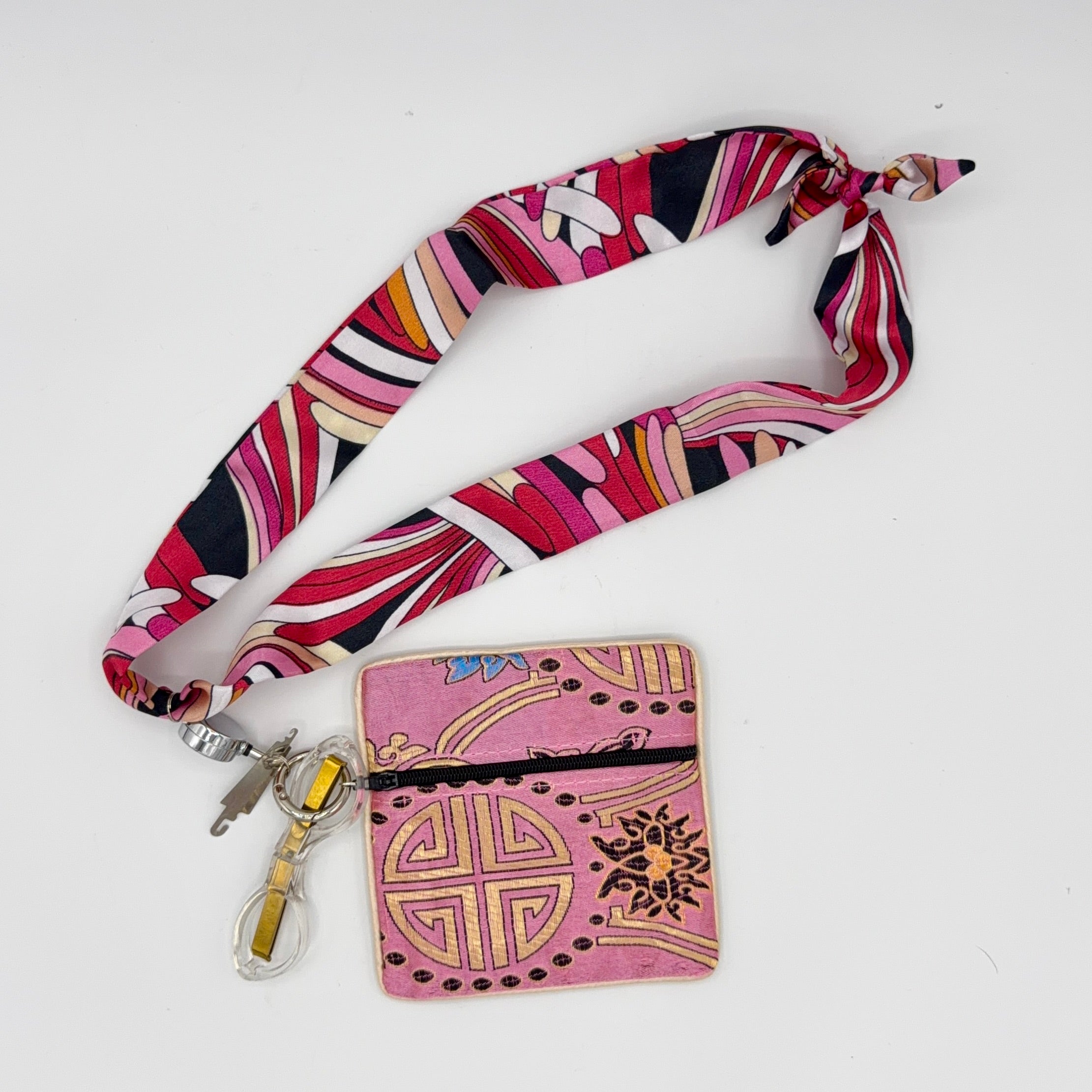 Red & Pink Scarf with Pink Pouch