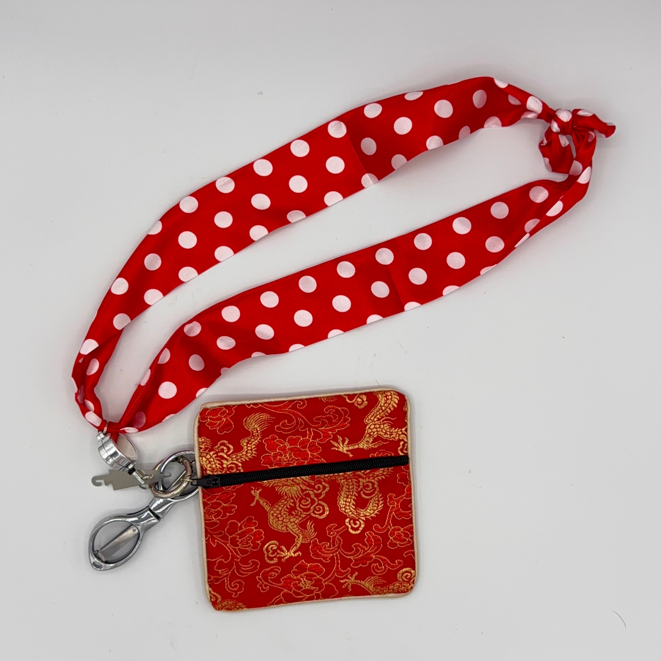 Red & White Polka Dot Scarf with Red Pouch