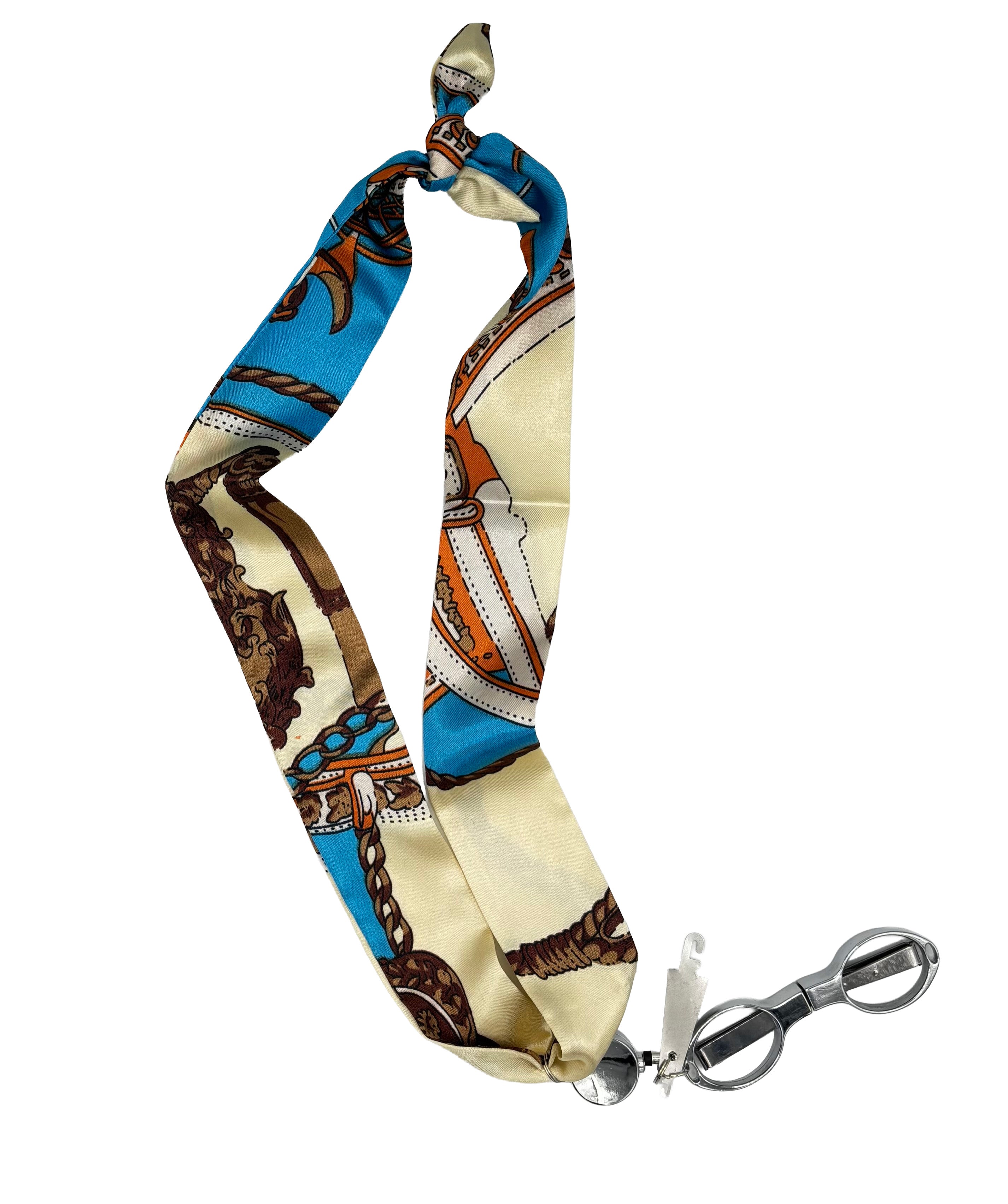 Ivory & Blue Stitching Scarf